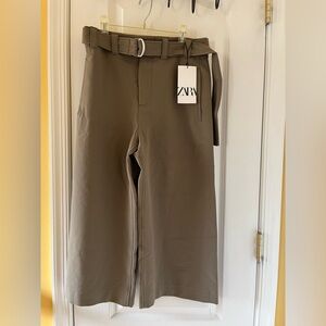 Zara Wide Leg Cropped Olive Pants